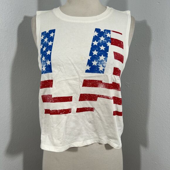 Forever 21 Crop T Shirt Womens Small LA USA Flag Graphic Pullover Y2K - Picture 1 of 8